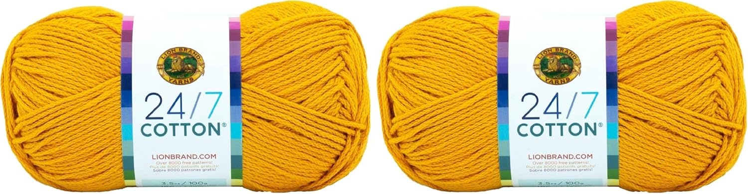 image:imageLion Brand Yarn 247 Cotton Mercerized Lightweight Yarn for Knitting Crochet and Crafts Beachcomber 5 Pack Multicolor Pack of Natural Fiber for Breathable Tops Durable Bags and Dish ClothsGoldenrod