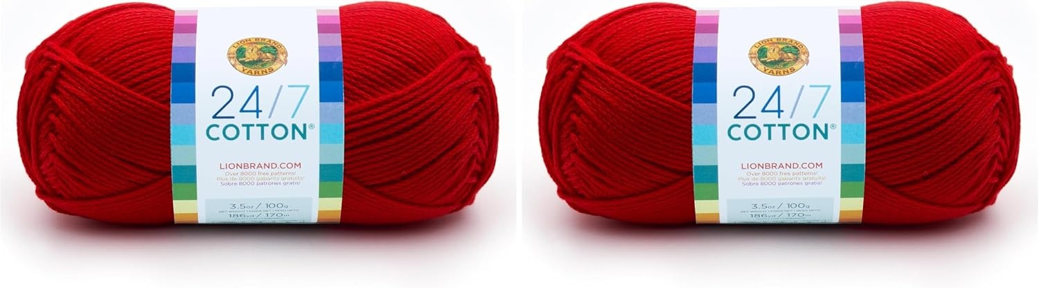 image:imageLion Brand Yarn 247 Cotton Mercerized Lightweight Yarn for Knitting Crochet and Crafts Beachcomber 5 Pack Multicolor Pack of Natural Fiber for Breathable Tops Durable Bags and Dish ClothsRed