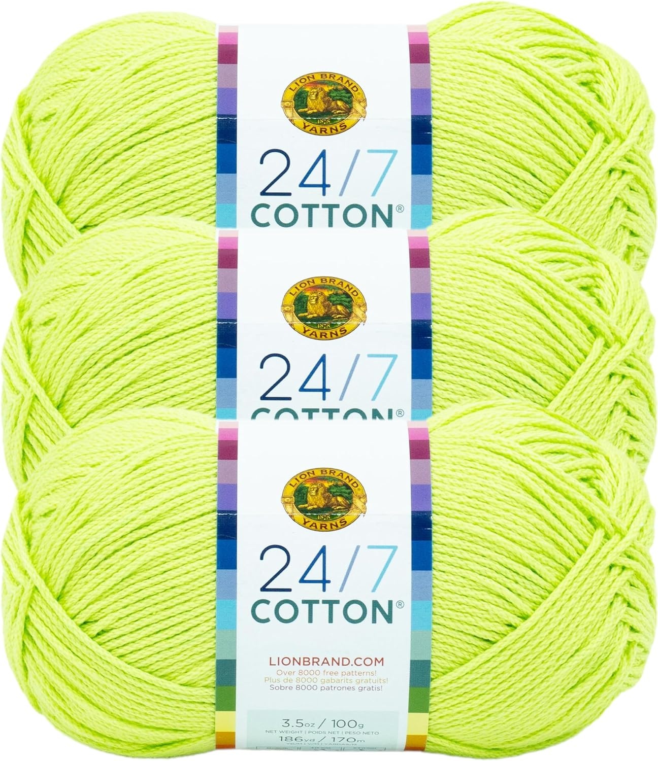 image:imageLion Brand Yarn 247 Cotton Mercerized Lightweight Yarn for Knitting Crochet and Crafts Beachcomber 5 Pack Multicolor Pack of Natural Fiber for Breathable Tops Durable Bags and Dish ClothsLime