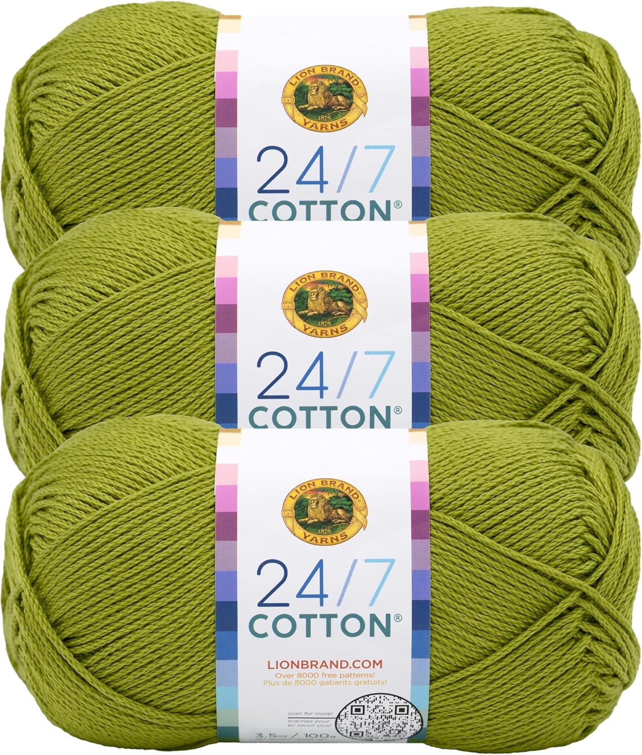 image:imageLion Brand Yarn 247 Cotton Mercerized Lightweight Yarn for Knitting Crochet and Crafts Beachcomber 5 Pack Multicolor Pack of Natural Fiber for Breathable Tops Durable Bags and Dish ClothsGranny Smith