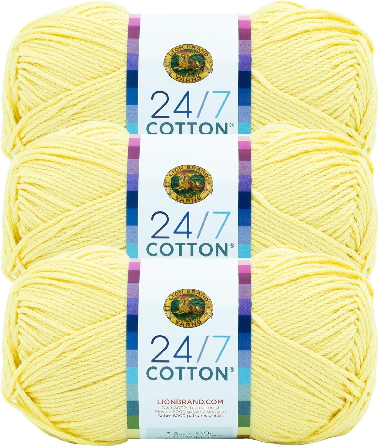 image:imageLion Brand Yarn 247 Cotton Mercerized Lightweight Yarn for Knitting Crochet and Crafts Beachcomber 5 Pack Multicolor Pack of Natural Fiber for Breathable Tops Durable Bags and Dish ClothsLemon