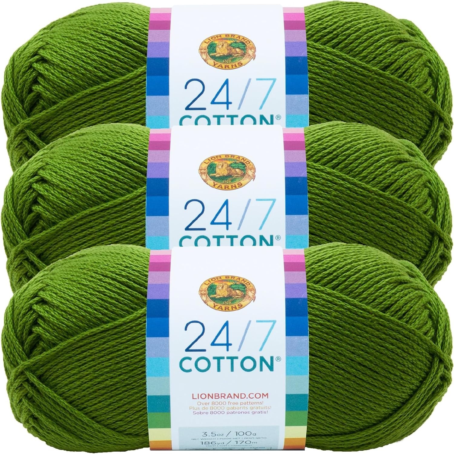 image:imageLion Brand Yarn 247 Cotton Mercerized Lightweight Yarn for Knitting Crochet and Crafts Beachcomber 5 Pack Multicolor Pack of Natural Fiber for Breathable Tops Durable Bags and Dish ClothsGrass