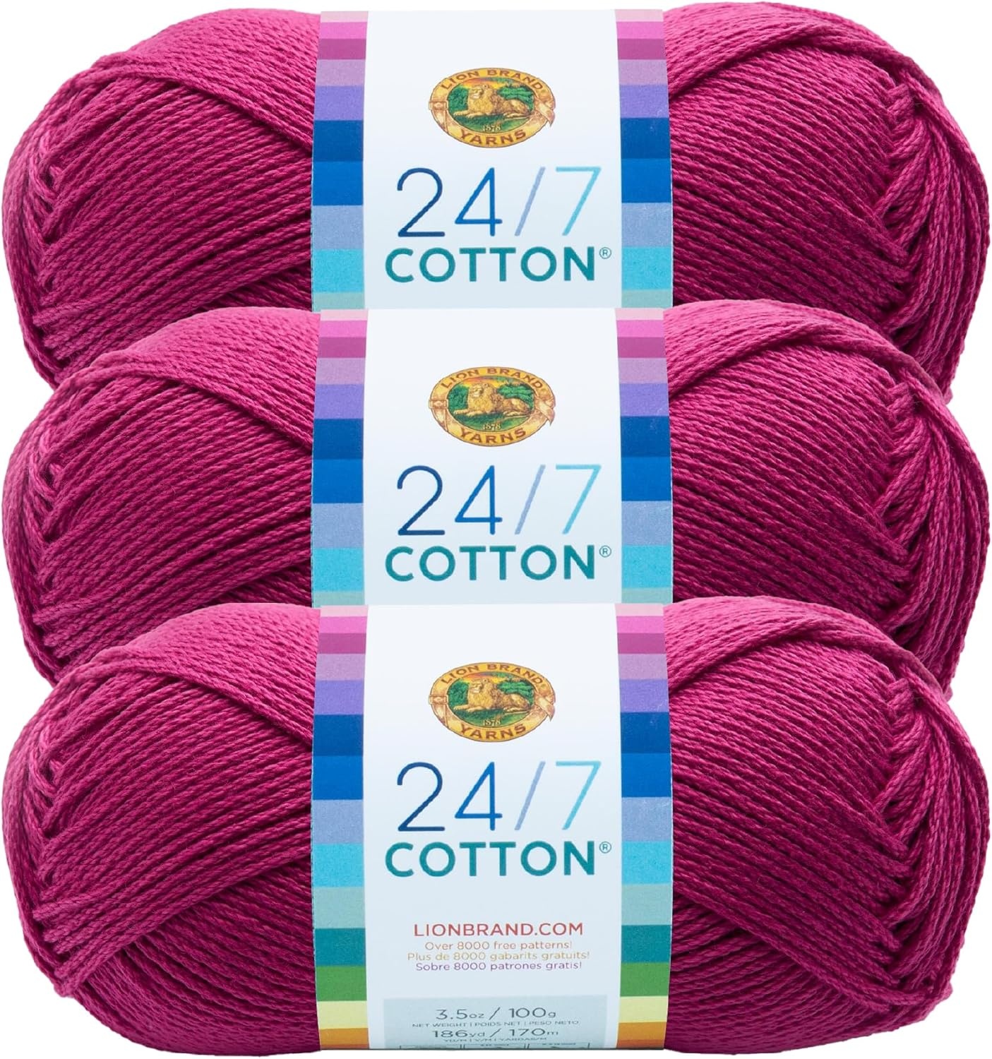 image:imageLion Brand Yarn 247 Cotton Mercerized Lightweight Yarn for Knitting Crochet and Crafts Beachcomber 5 Pack Multicolor Pack of Natural Fiber for Breathable Tops Durable Bags and Dish ClothsRose