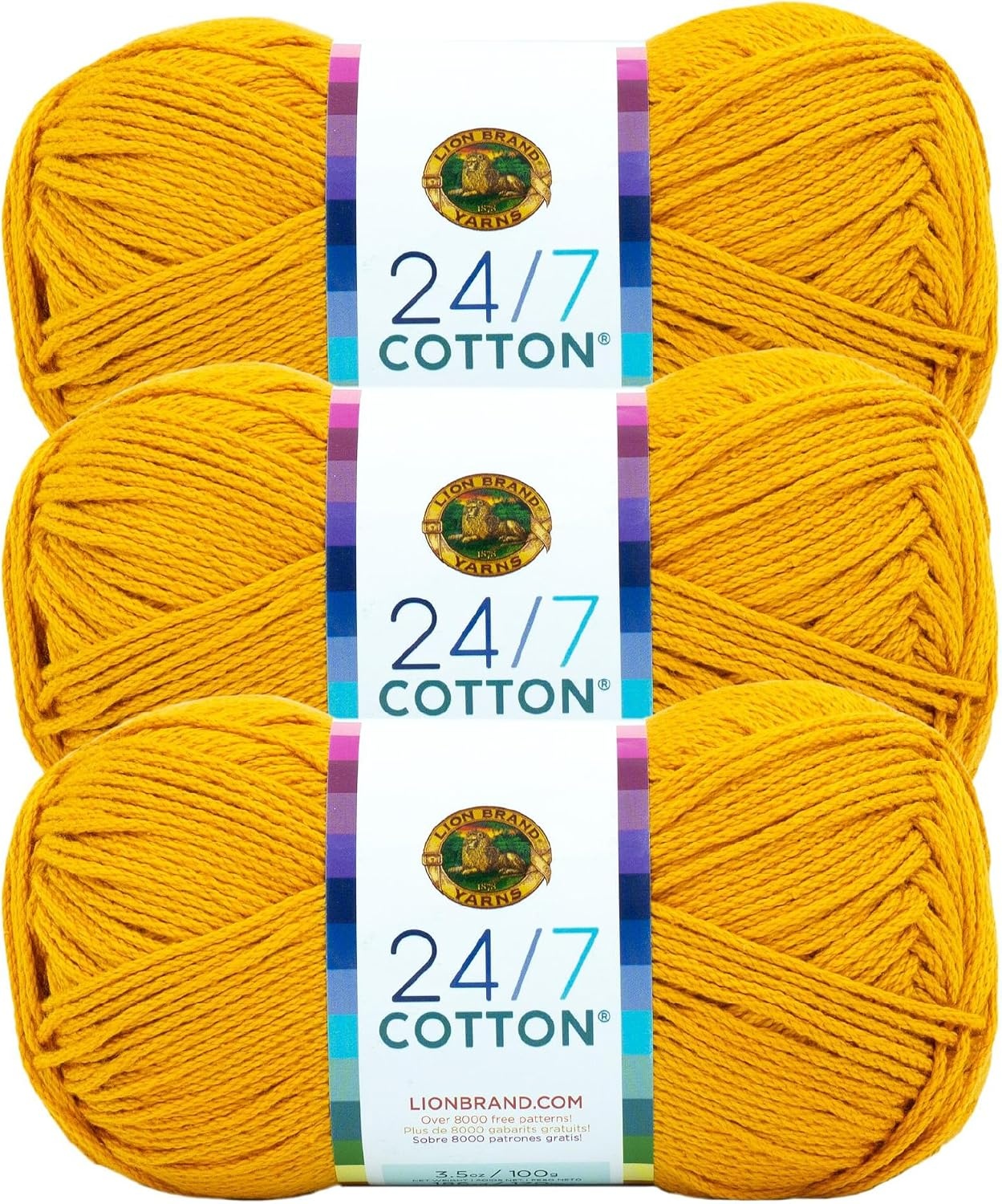 image:imageLion Brand Yarn 247 Cotton Mercerized Lightweight Yarn for Knitting Crochet and Crafts Beachcomber 5 Pack Multicolor Pack of Natural Fiber for Breathable Tops Durable Bags and Dish ClothsGoldenrod