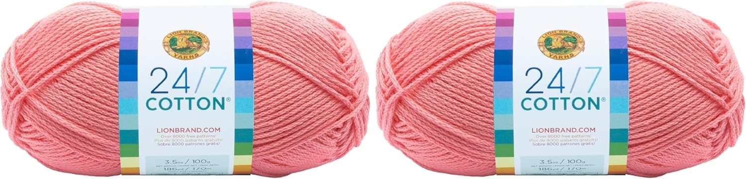 image:imageLion Brand Yarn 247 Cotton Mercerized Lightweight Yarn for Knitting Crochet and Crafts Beachcomber 5 Pack Multicolor Pack of Natural Fiber for Breathable Tops Durable Bags and Dish ClothsPink