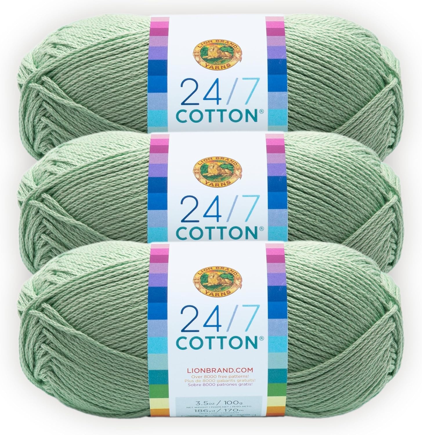 image:imageLion Brand Yarn 247 Cotton Mercerized Lightweight Yarn for Knitting Crochet and Crafts Beachcomber 5 Pack Multicolor Pack of Natural Fiber for Breathable Tops Durable Bags and Dish ClothsMint