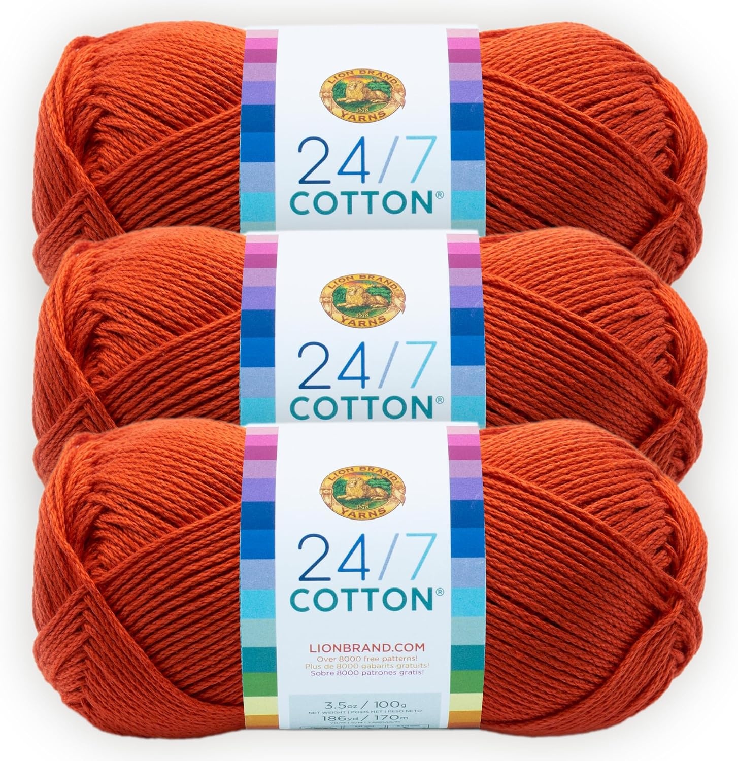 image:imageLion Brand Yarn 247 Cotton Mercerized Lightweight Yarn for Knitting Crochet and Crafts Beachcomber 5 Pack Multicolor Pack of Natural Fiber for Breathable Tops Durable Bags and Dish ClothsTangerine