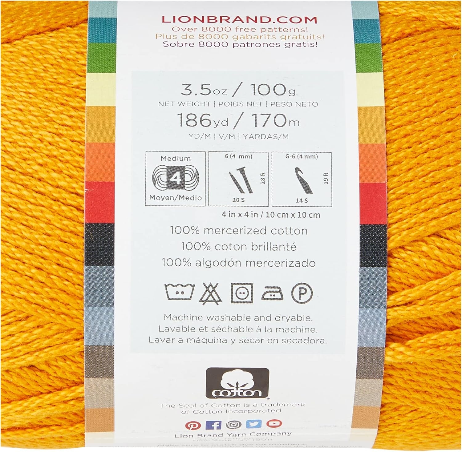 image:imageLion Brand Yarn 247 Cotton Mercerized Lightweight Yarn for Knitting Crochet and Crafts Beachcomber 5 Pack Multicolor Pack of Natural Fiber for Breathable Tops Durable Bags and Dish ClothsGoldenrod