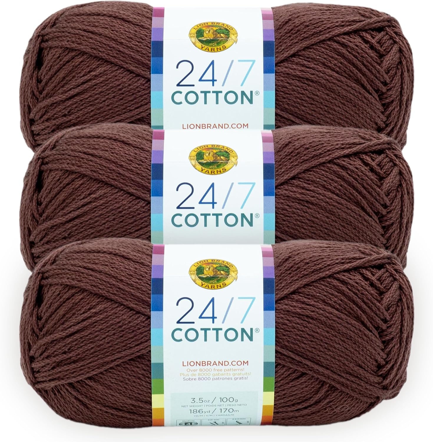 image:imageLion Brand Yarn 247 Cotton Mercerized Lightweight Yarn for Knitting Crochet and Crafts Beachcomber 5 Pack Multicolor Pack of Natural Fiber for Breathable Tops Durable Bags and Dish ClothsCoffee Beans