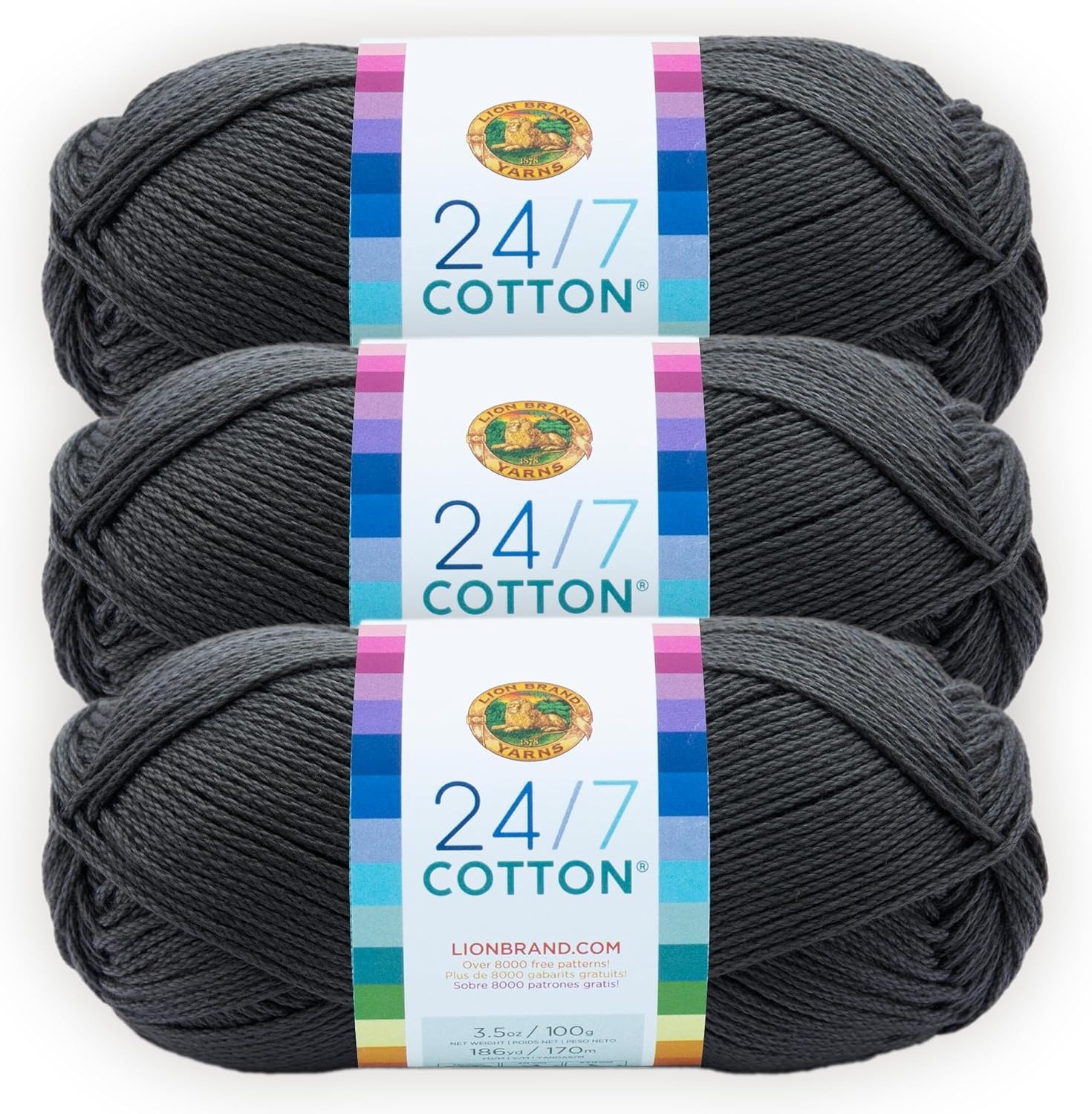 image:imageLion Brand Yarn 247 Cotton Mercerized Lightweight Yarn for Knitting Crochet and Crafts Beachcomber 5 Pack Multicolor Pack of Natural Fiber for Breathable Tops Durable Bags and Dish ClothsCharcoal
