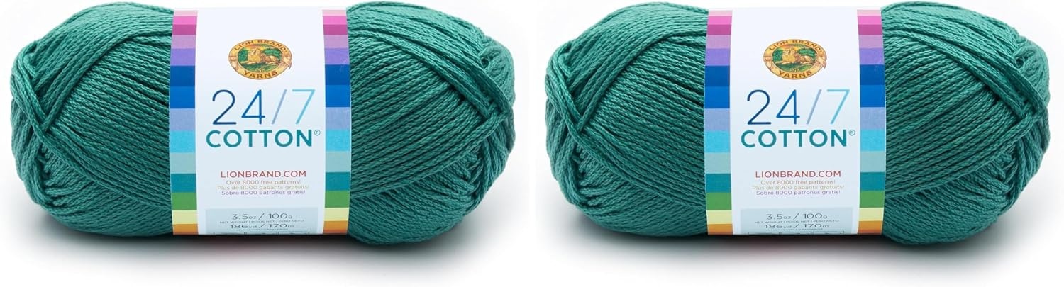 image:imageLion Brand Yarn 247 Cotton Mercerized Lightweight Yarn for Knitting Crochet and Crafts Beachcomber 5 Pack Multicolor Pack of Natural Fiber for Breathable Tops Durable Bags and Dish ClothsJade