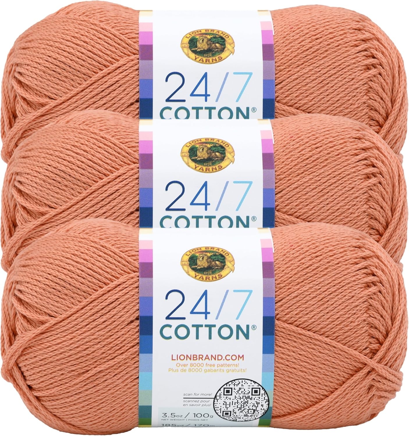 image:imageLion Brand Yarn 247 Cotton Mercerized Lightweight Yarn for Knitting Crochet and Crafts Beachcomber 5 Pack Multicolor Pack of Natural Fiber for Breathable Tops Durable Bags and Dish ClothsPapaya
