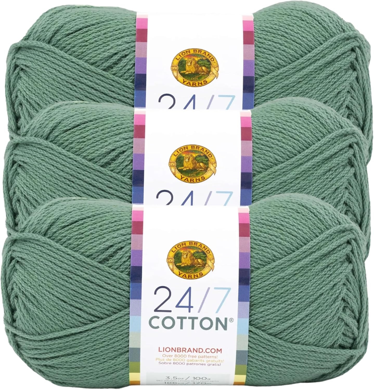 image:imageLion Brand Yarn 247 Cotton Mercerized Lightweight Yarn for Knitting Crochet and Crafts Beachcomber 5 Pack Multicolor Pack of Natural Fiber for Breathable Tops Durable Bags and Dish ClothsSpruce