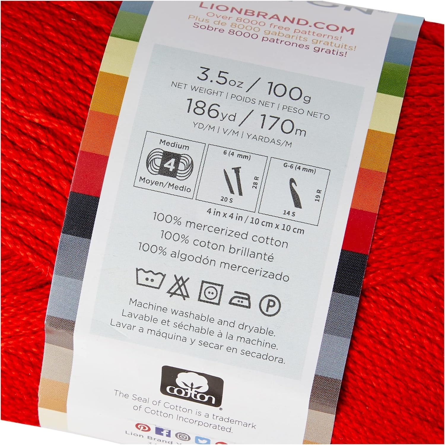image:imageLion Brand Yarn 247 Cotton Mercerized Lightweight Yarn for Knitting Crochet and Crafts Beachcomber 5 Pack Multicolor Pack of Natural Fiber for Breathable Tops Durable Bags and Dish ClothsRed