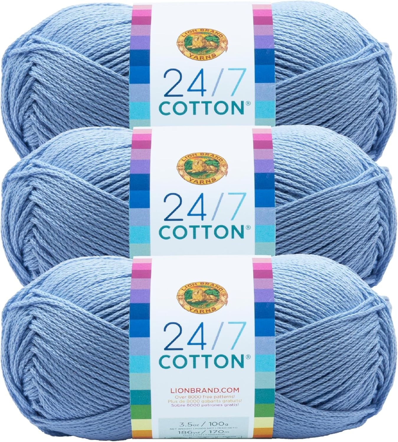 image:imageLion Brand Yarn 247 Cotton Mercerized Lightweight Yarn for Knitting Crochet and Crafts Beachcomber 5 Pack Multicolor Pack of Natural Fiber for Breathable Tops Durable Bags and Dish ClothsSky
