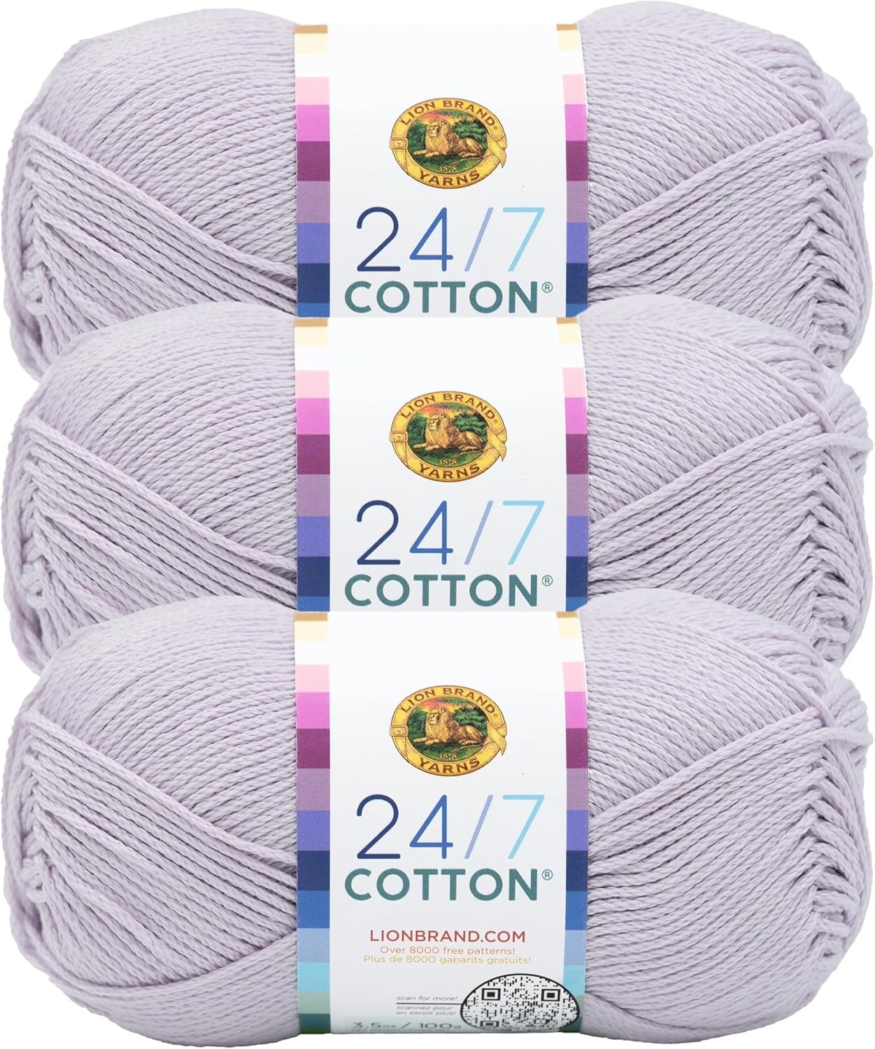 image:imageLion Brand Yarn 247 Cotton Mercerized Lightweight Yarn for Knitting Crochet and Crafts Beachcomber 5 Pack Multicolor Pack of Natural Fiber for Breathable Tops Durable Bags and Dish ClothsWisteria