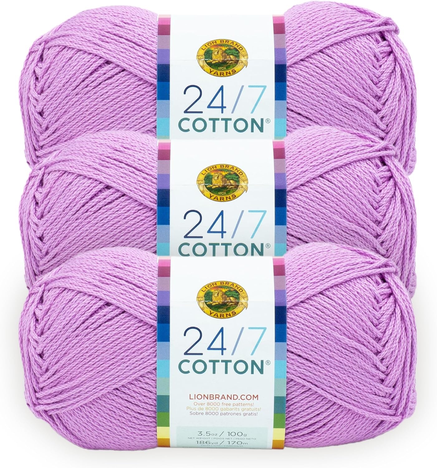image:imageLion Brand Yarn 247 Cotton Mercerized Lightweight Yarn for Knitting Crochet and Crafts Beachcomber 5 Pack Multicolor Pack of Natural Fiber for Breathable Tops Durable Bags and Dish ClothsOrchid