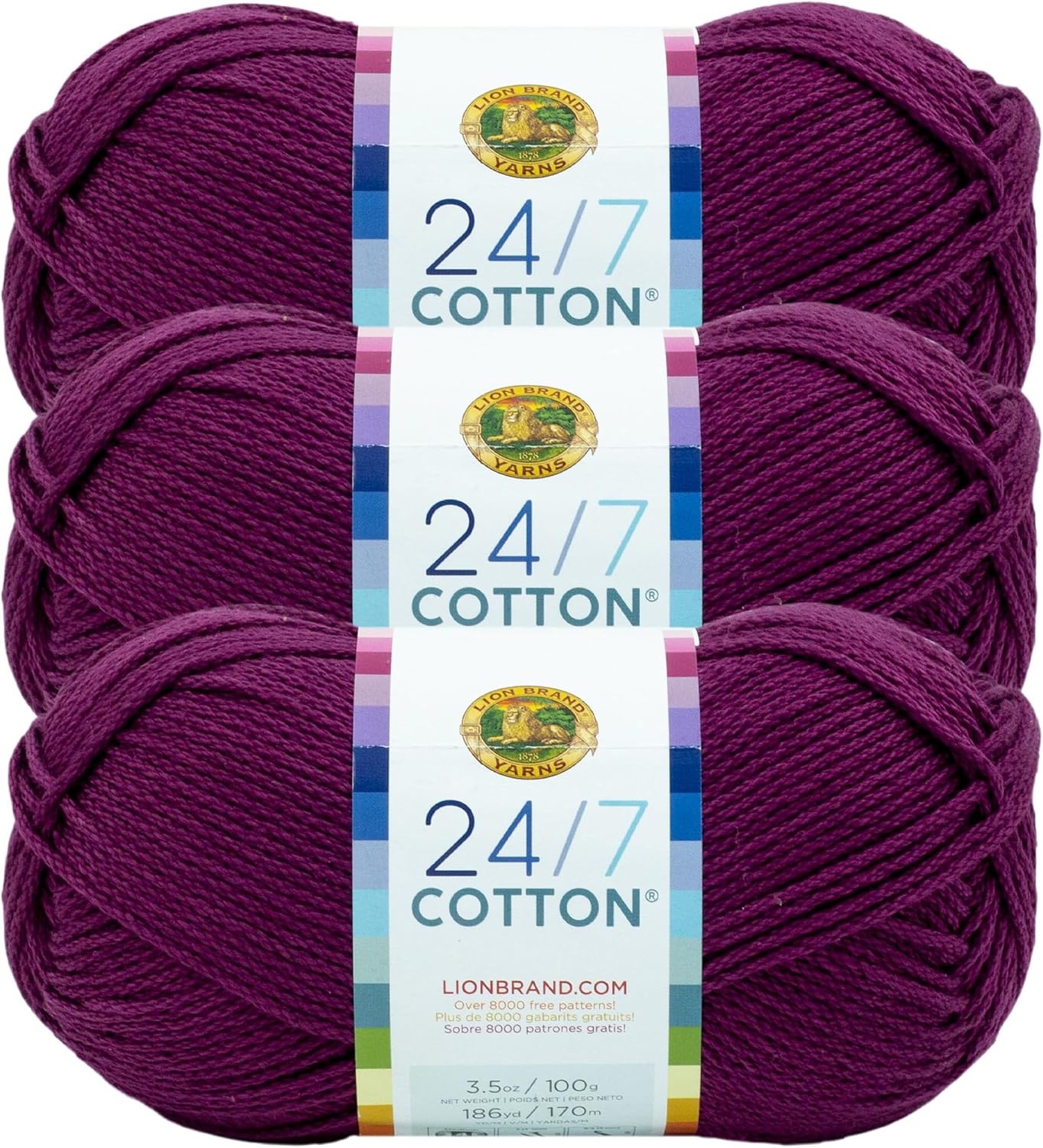 image:imageLion Brand Yarn 247 Cotton Mercerized Lightweight Yarn for Knitting Crochet and Crafts Beachcomber 5 Pack Multicolor Pack of Natural Fiber for Breathable Tops Durable Bags and Dish ClothsBeets