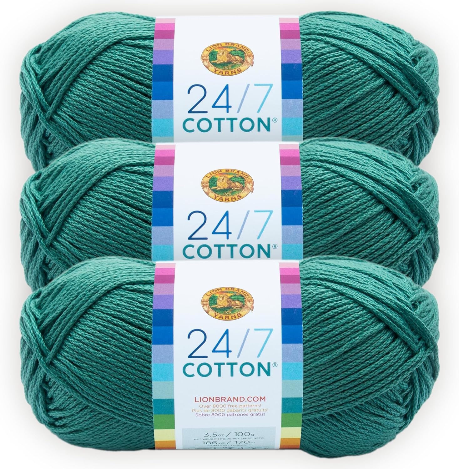 image:imageLion Brand Yarn 247 Cotton Mercerized Lightweight Yarn for Knitting Crochet and Crafts Beachcomber 5 Pack Multicolor Pack of Natural Fiber for Breathable Tops Durable Bags and Dish ClothsJade