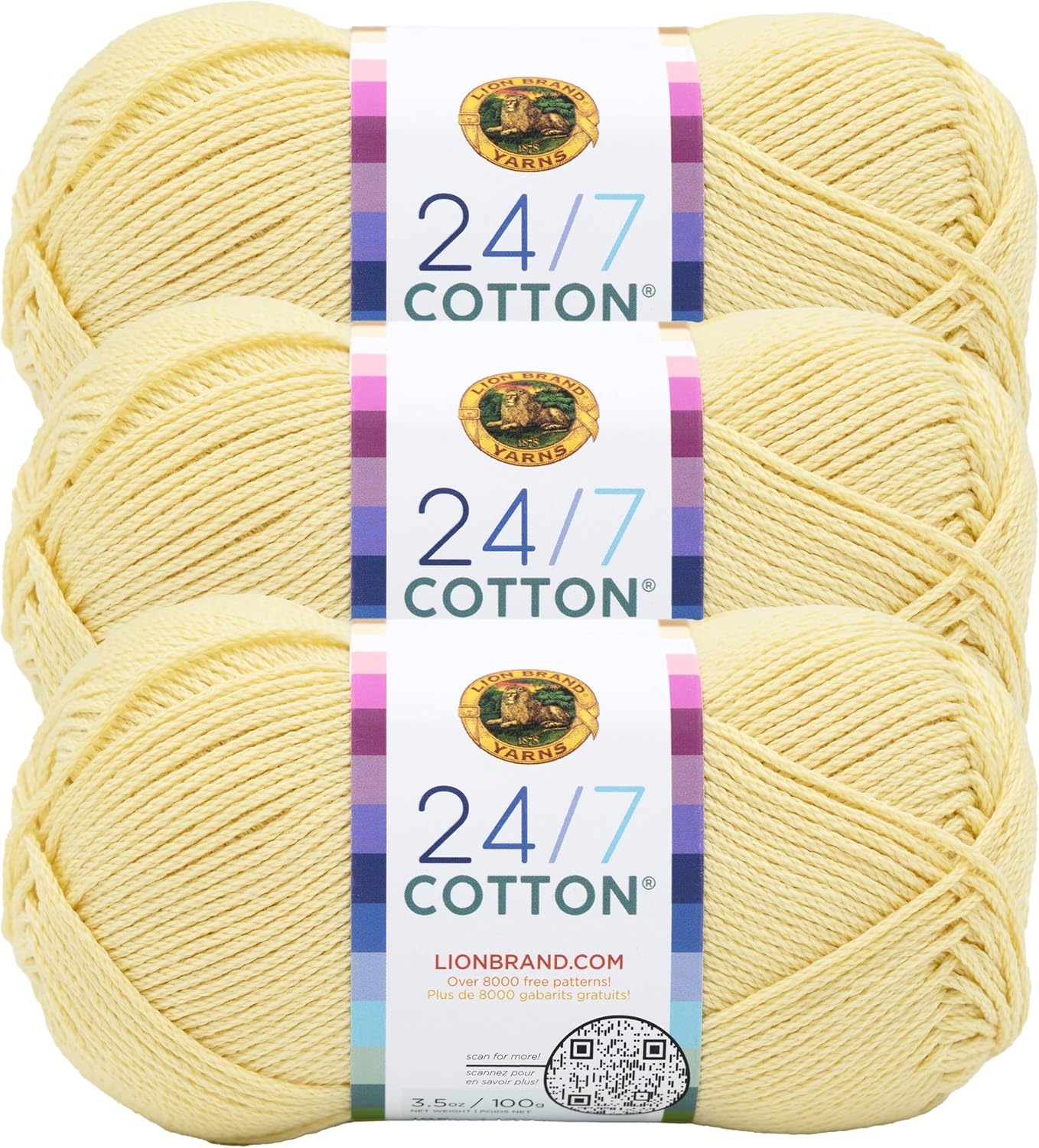image:imageLion Brand Yarn 247 Cotton Mercerized Lightweight Yarn for Knitting Crochet and Crafts Beachcomber 5 Pack Multicolor Pack of Natural Fiber for Breathable Tops Durable Bags and Dish ClothsButtercream