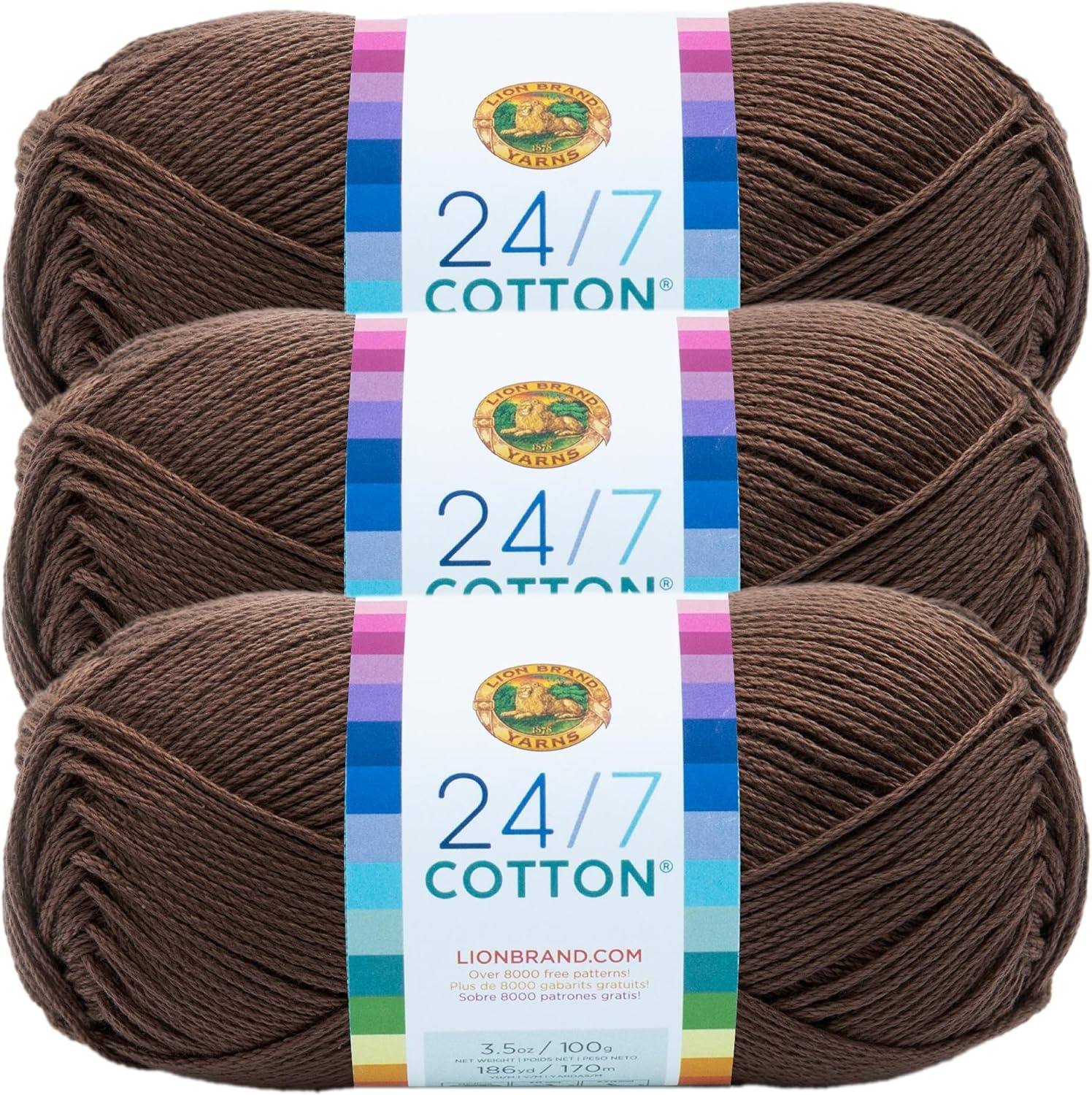 image:imageLion Brand Yarn 247 Cotton Mercerized Lightweight Yarn for Knitting Crochet and Crafts Beachcomber 5 Pack Multicolor Pack of Natural Fiber for Breathable Tops Durable Bags and Dish ClothsCaf Au Lait