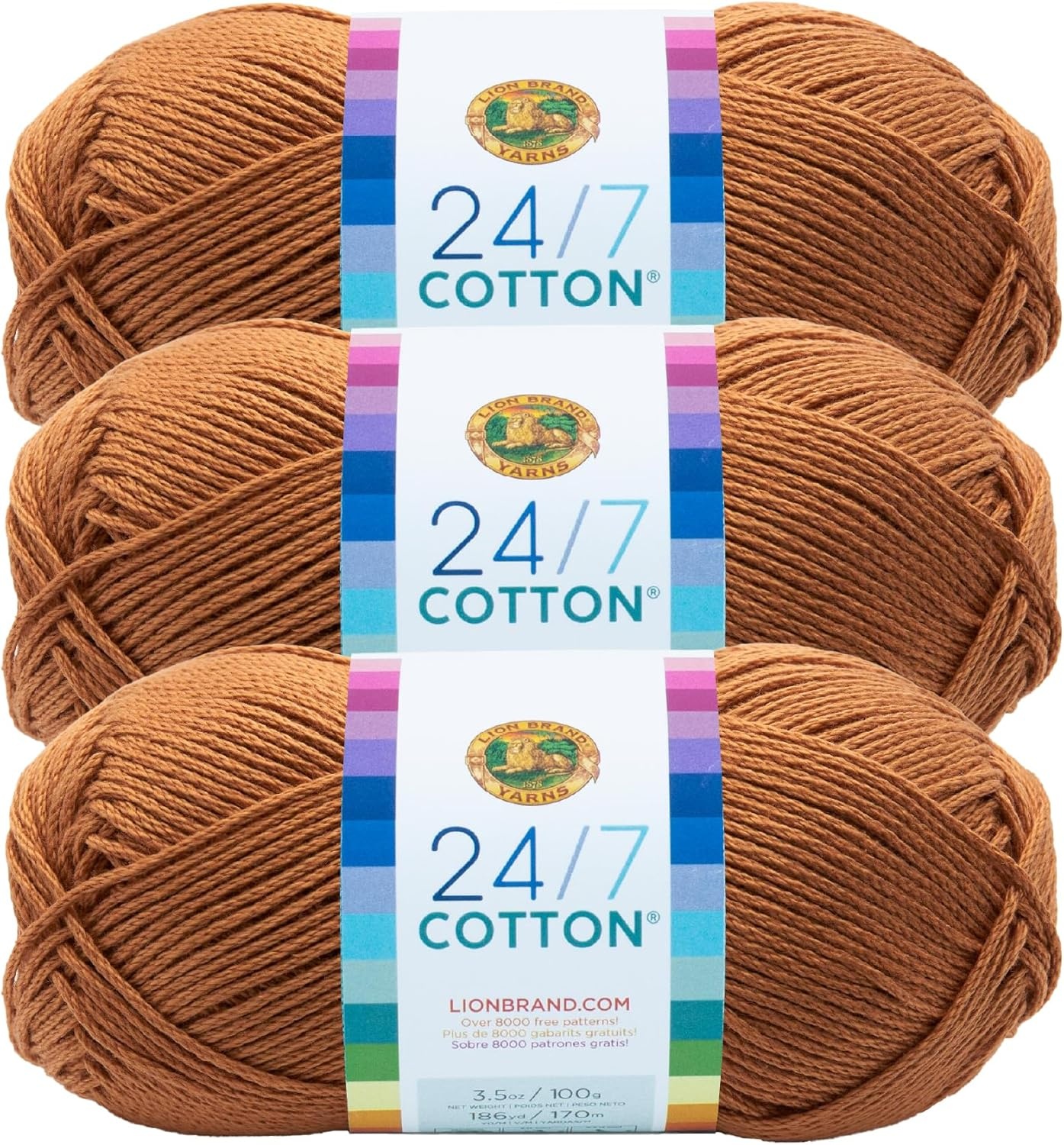 image:imageLion Brand Yarn 247 Cotton Mercerized Lightweight Yarn for Knitting Crochet and Crafts Beachcomber 5 Pack Multicolor Pack of Natural Fiber for Breathable Tops Durable Bags and Dish ClothsCamel