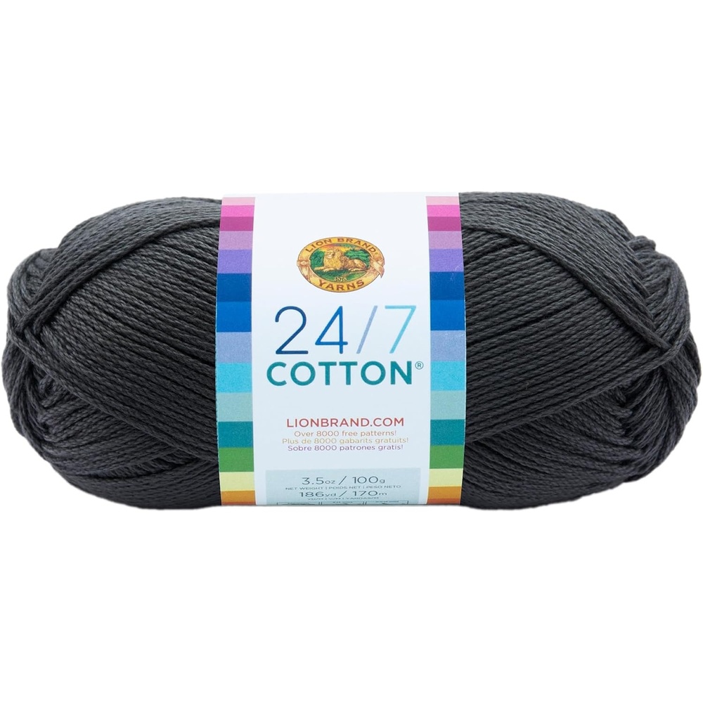 image:imageLion Brand Yarn 247 Cotton Mercerized Lightweight Yarn for Knitting Crochet and Crafts Beachcomber 5 Pack Multicolor Pack of Natural Fiber for Breathable Tops Durable Bags and Dish ClothsCharcoal