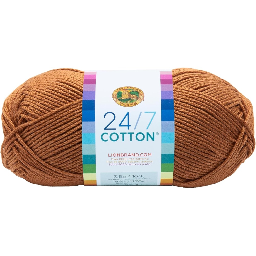 image:imageLion Brand Yarn 247 Cotton Mercerized Lightweight Yarn for Knitting Crochet and Crafts Beachcomber 5 Pack Multicolor Pack of Natural Fiber for Breathable Tops Durable Bags and Dish ClothsCamel