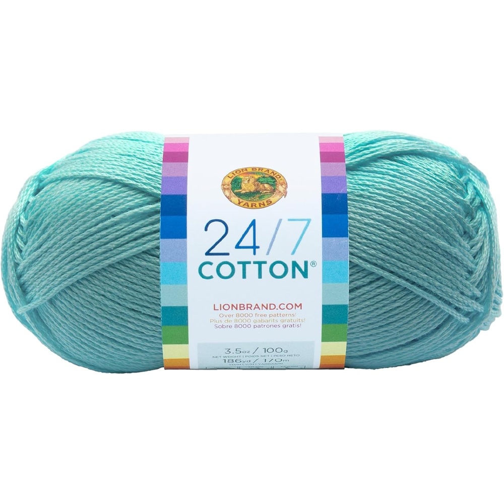 image:imageLion Brand Yarn 247 Cotton Mercerized Lightweight Yarn for Knitting Crochet and Crafts Beachcomber 5 Pack Multicolor Pack of Natural Fiber for Breathable Tops Durable Bags and Dish ClothsAqua