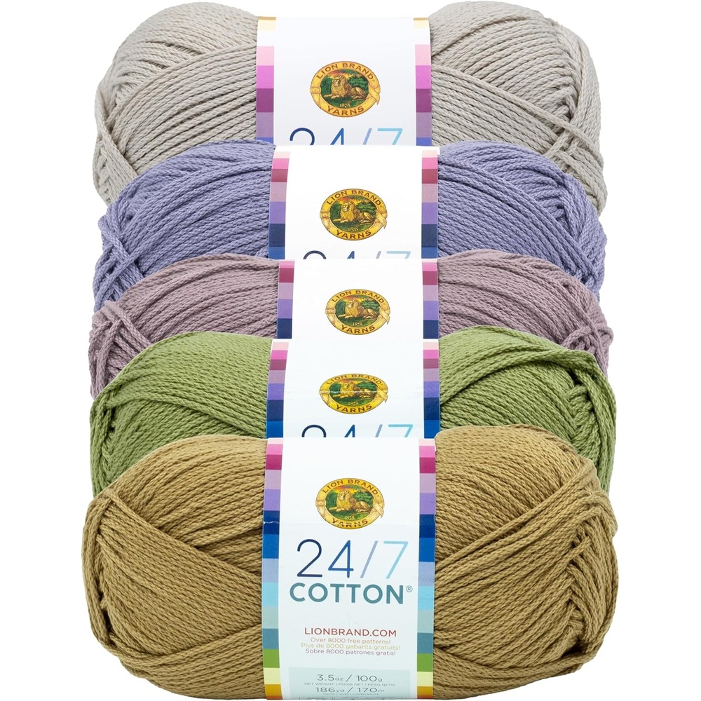 image:imageLion Brand Yarn 247 Cotton Mercerized Lightweight Yarn for Knitting Crochet and Crafts Beachcomber 5 Pack Multicolor Pack of Natural Fiber for Breathable Tops Durable Bags and Dish ClothsRocky Mountains
