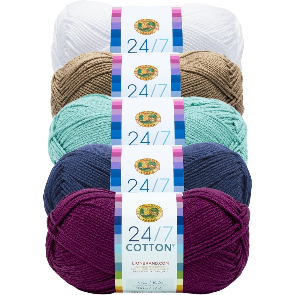 image:imageLion Brand Yarn 247 Cotton Mercerized Lightweight Yarn for Knitting Crochet and Crafts Beachcomber 5 Pack Multicolor Pack of Natural Fiber for Breathable Tops Durable Bags and Dish ClothsBeatnik