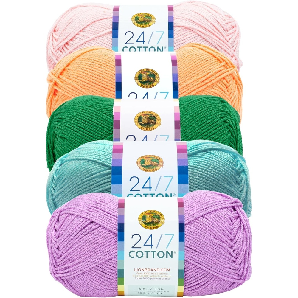 image:imageLion Brand Yarn 247 Cotton Mercerized Lightweight Yarn for Knitting Crochet and Crafts Beachcomber 5 Pack Multicolor Pack of Natural Fiber for Breathable Tops Durable Bags and Dish ClothsSpring
