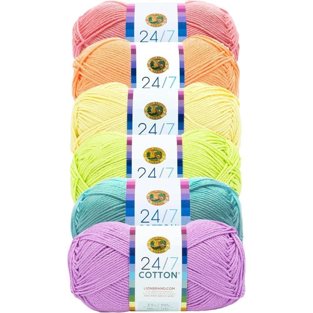 image:imageLion Brand Yarn 247 Cotton Mercerized Lightweight Yarn for Knitting Crochet and Crafts Beachcomber 5 Pack Multicolor Pack of Natural Fiber for Breathable Tops Durable Bags and Dish ClothsCandy Coated