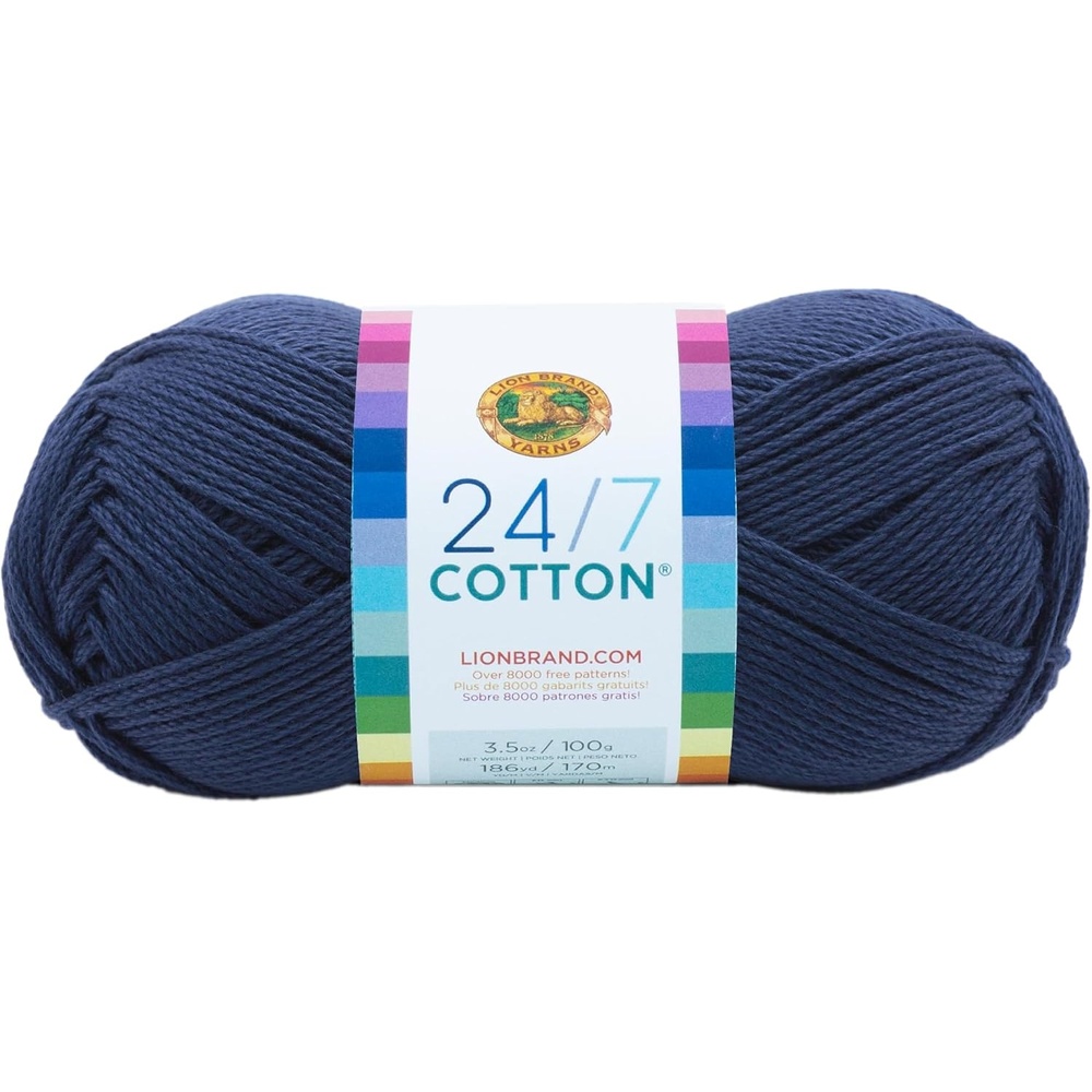 image:imageLion Brand Yarn 247 Cotton Mercerized Lightweight Yarn for Knitting Crochet and Crafts Beachcomber 5 Pack Multicolor Pack of Natural Fiber for Breathable Tops Durable Bags and Dish ClothsNavy