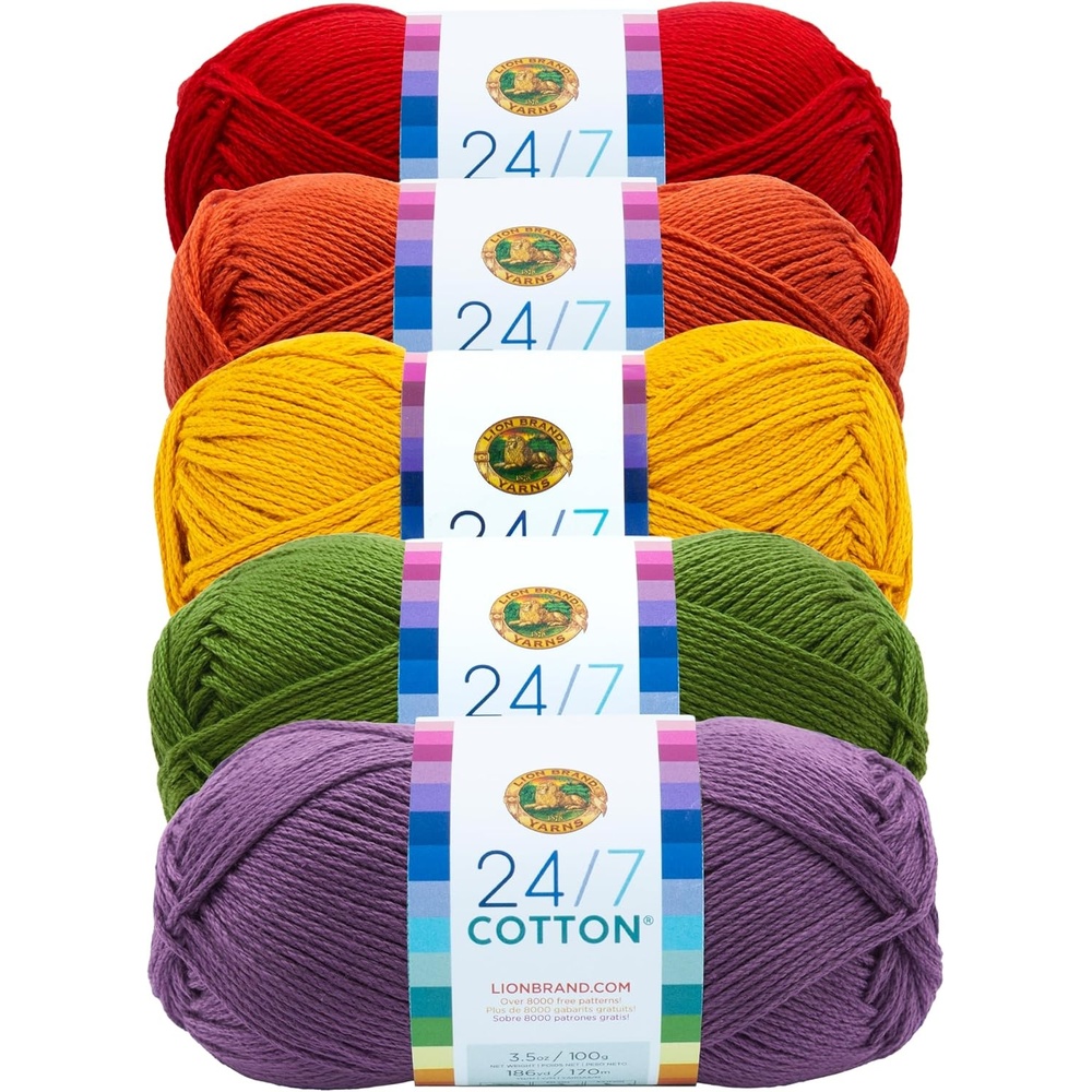 image:imageLion Brand Yarn 247 Cotton Mercerized Lightweight Yarn for Knitting Crochet and Crafts Beachcomber 5 Pack Multicolor Pack of Natural Fiber for Breathable Tops Durable Bags and Dish ClothsMarquee