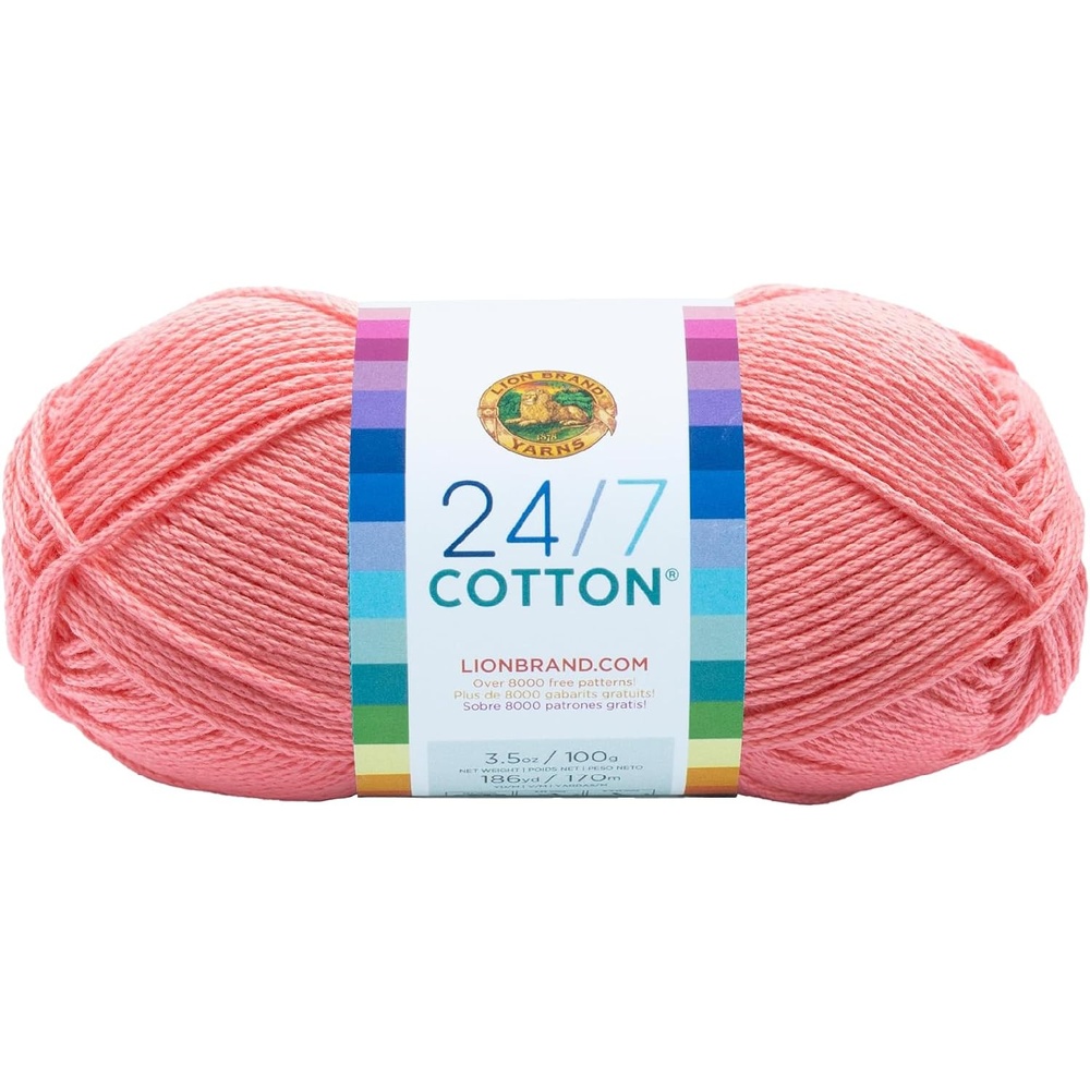 image:imageLion Brand Yarn 247 Cotton Mercerized Lightweight Yarn for Knitting Crochet and Crafts Beachcomber 5 Pack Multicolor Pack of Natural Fiber for Breathable Tops Durable Bags and Dish ClothsPink