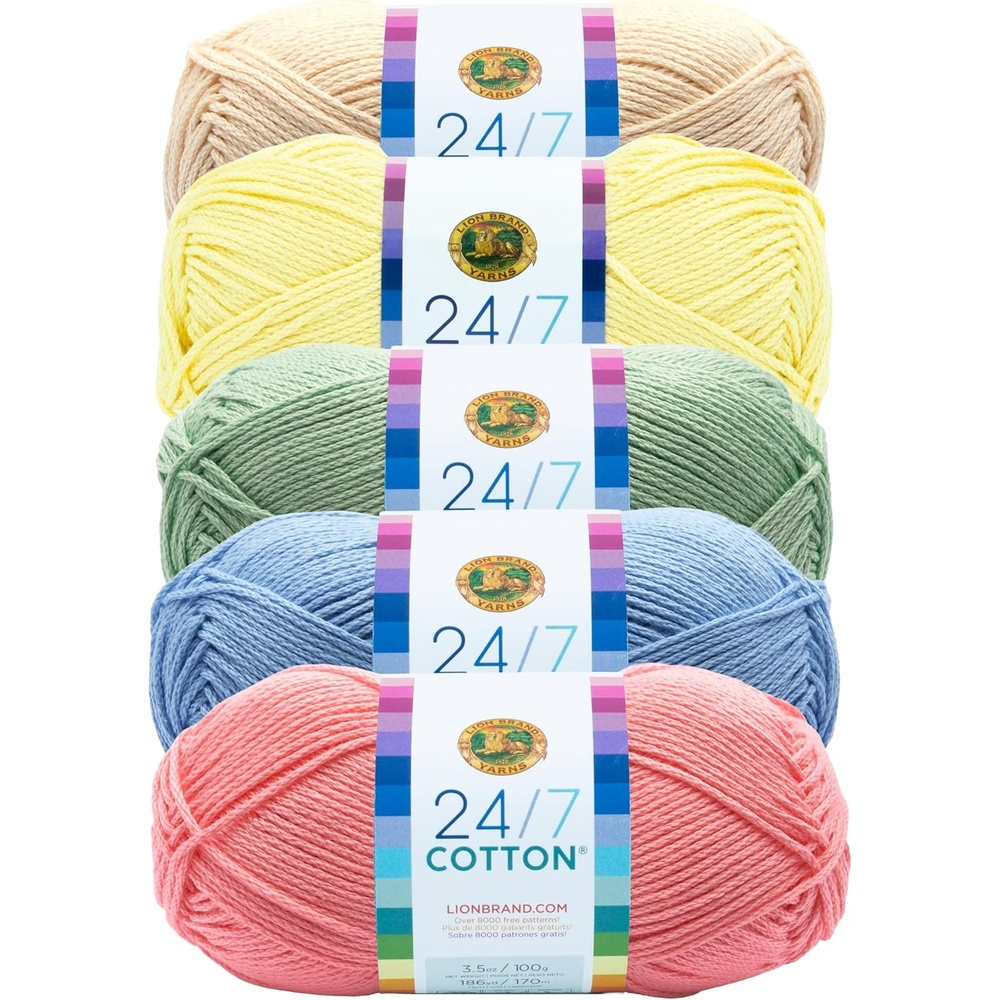 image:imageLion Brand Yarn 247 Cotton Mercerized Lightweight Yarn for Knitting Crochet and Crafts Beachcomber 5 Pack Multicolor Pack of Natural Fiber for Breathable Tops Durable Bags and Dish ClothsTea Party