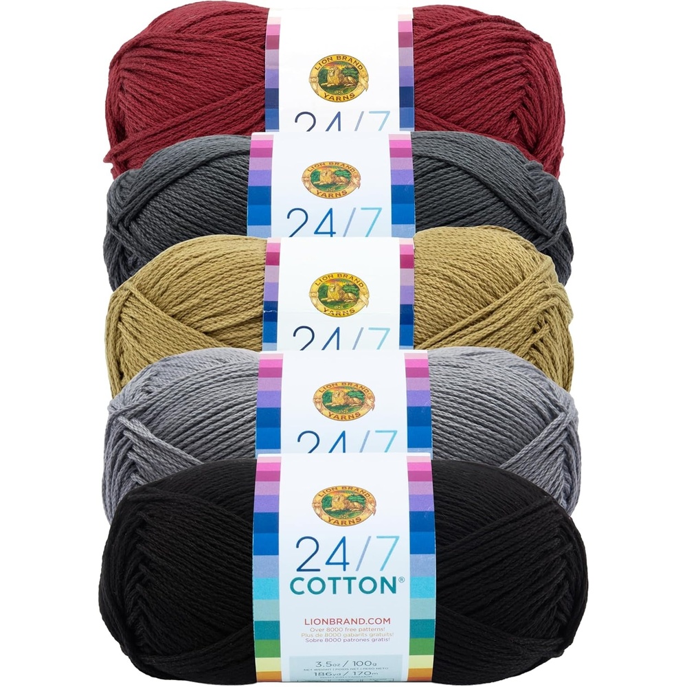 image:imageLion Brand Yarn 247 Cotton Mercerized Lightweight Yarn for Knitting Crochet and Crafts Beachcomber 5 Pack Multicolor Pack of Natural Fiber for Breathable Tops Durable Bags and Dish ClothsPocket Square