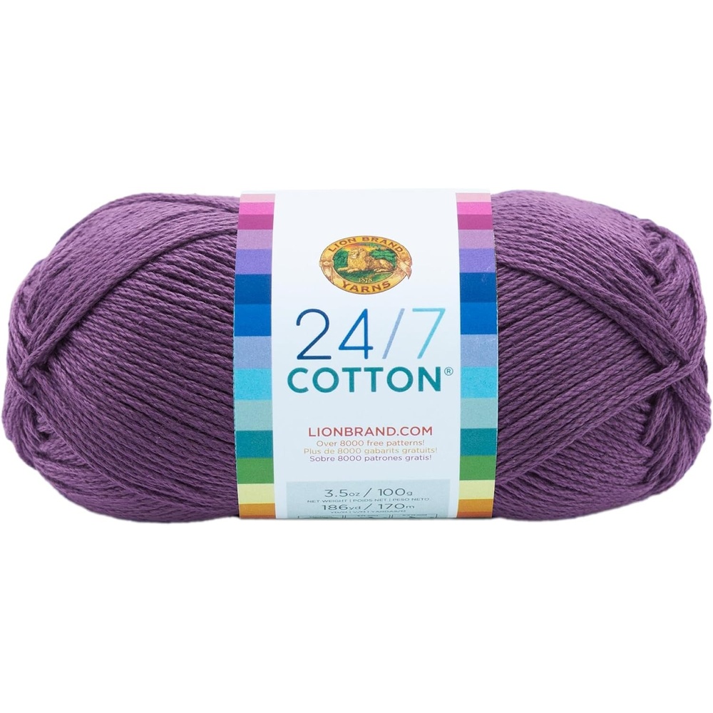 image:imageLion Brand Yarn 247 Cotton Mercerized Lightweight Yarn for Knitting Crochet and Crafts Beachcomber 5 Pack Multicolor Pack of Natural Fiber for Breathable Tops Durable Bags and Dish ClothsPurple