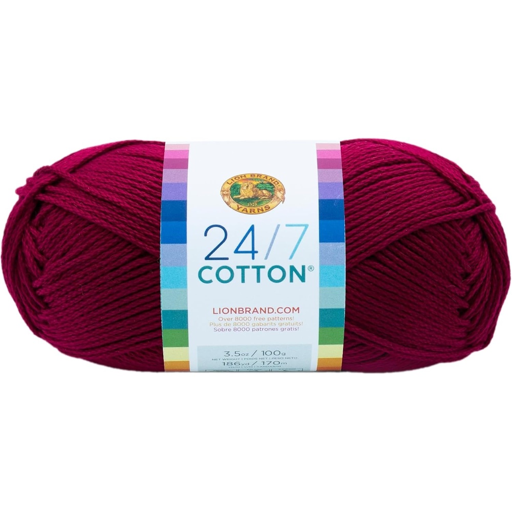 image:imageLion Brand Yarn 247 Cotton Mercerized Lightweight Yarn for Knitting Crochet and Crafts Beachcomber 5 Pack Multicolor Pack of Natural Fiber for Breathable Tops Durable Bags and Dish ClothsMagenta