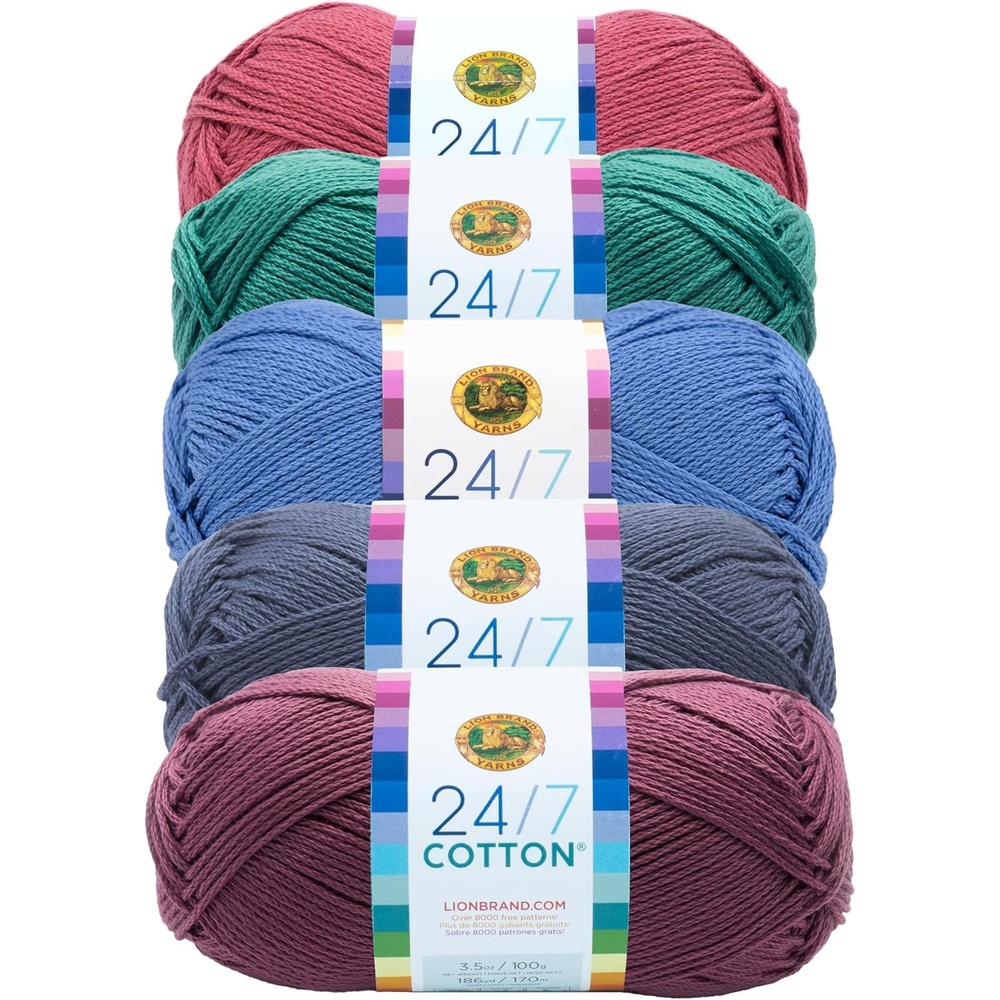 image:imageLion Brand Yarn 247 Cotton Mercerized Lightweight Yarn for Knitting Crochet and Crafts Beachcomber 5 Pack Multicolor Pack of Natural Fiber for Breathable Tops Durable Bags and Dish ClothsBeachcomber