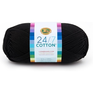 Lion Brand Yarn, 24/7 Cotton Mercerized Lightweight Yarn for Knitting, Crochet, and Crafts, Beachcomber, 5 Pack, Multicolor Pack of Natural Fiber for Breathable Tops, Durable Bags, and Dish Cloths(Black)